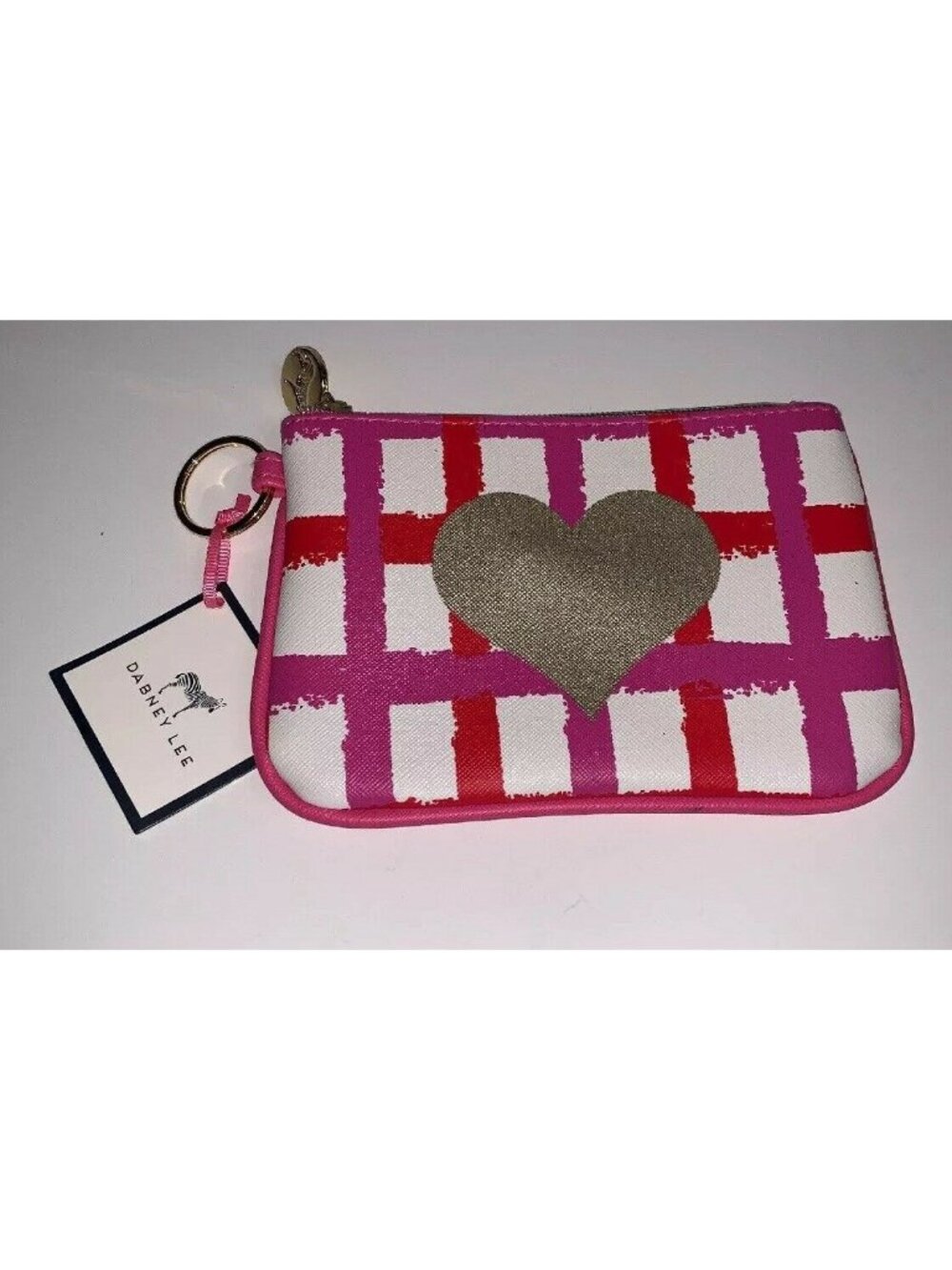 NWT Dabney Lee Makeup Bag Pouch Pink Red Plaid Heart